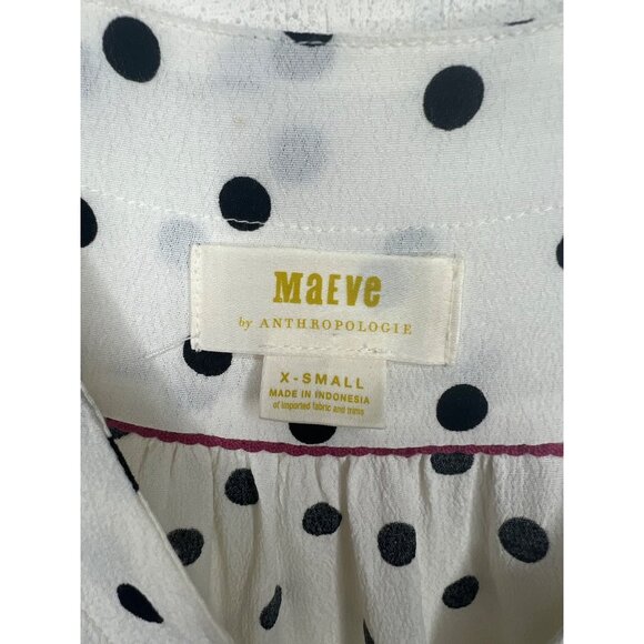 Maeve By Anthropologie Jourdain Blouse Polka Dot Ruched Sleeve Button Down X-S - Picture 3 of 15